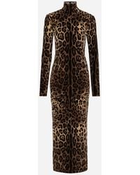 Dolce & Gabbana - Long Chenille Dress With Jacquard Leopard Design - Lyst
