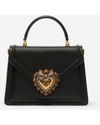 Dolce & Gabbana Mittelgrosse Devotion Tasche Aus Glattem Kalbsleder - Schwarz