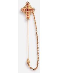 Dolce & Gabbana Metal Brooch With Cross And Rhinestones - Red