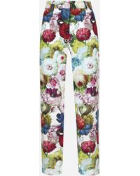 Dolce & Gabbana - Cotton Pants With Nocturnal Flower - Lyst