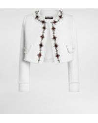 Dolce & Gabbana - Short Tweed Jacket With Jewel Embroidery - Lyst