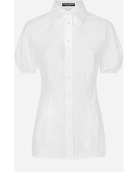 Dolce & Gabbana - Bluse Aus Baumwollpopeline Mit Ballonärmeln - Lyst