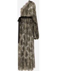 Dolce & Gabbana - Longuette-Kleid Mit One-Shoulder-Ausschnitt Aus Elastischer Lamé-Chantilly-Spitze - Lyst