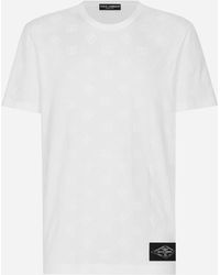 Dolce & Gabbana - Cotton T-Shirt With All-Over Flocked Dg Print - Lyst