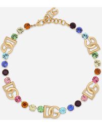 Dolce & Gabbana Collana corta con strass colorati e logo DG - Multicolore