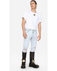 Dolce & Gabbana - Stone-bleached Slim-fit Stretch Jeans With Rips - Lyst