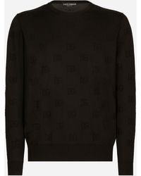 Dolce & Gabbana Silk Jacquard Round-neck Sweater With Dg Logo - Black
