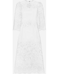 Dolce & Gabbana - Cotton Calf-Length Dress With Cut-Out Detailing - Lyst