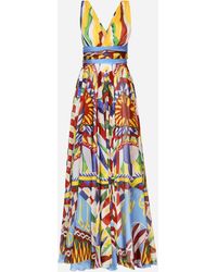 Dolce & Gabbana - Langes Kleid aus Chiffon Carretto-Print - Lyst