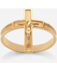 Dolce & Gabbana Sicily Yellow Gold Ring With Cross - White