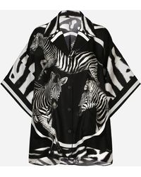 Dolce & Gabbana Kurzarmbluse aus Twill Zebra-Print - Schwarz