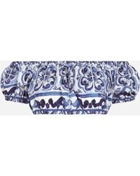 Dolce & Gabbana - Cotton Poplin Crop Top With Majolica Print - Lyst