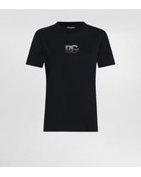 Dolce & Gabbana - T-Shirt Aus Jersey Mit Dg-Logostickerei Aus Strass - Lyst