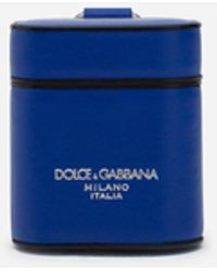 Dolce & Gabbana Calfskin Airpods Case With Printed Logo - Blue