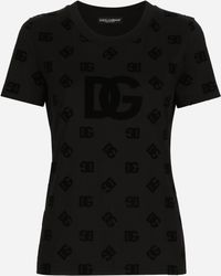 Dolce & Gabbana - Jersey T-Shirt With All-Over Flocked Dg Logo - Lyst