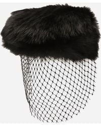 Dolce & Gabbana - Shearling Flat Cap With Veil - Lyst