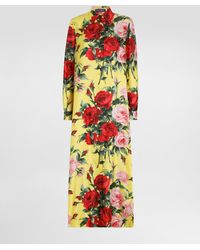 Dolce & Gabbana - Long Silk Satin Caftan With Bouquet - Lyst