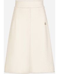 Dolce & Gabbana Raschel Tweed Midi Skirt With Central Slit - Natural