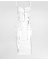 Dolce & Gabbana - Lace And Satin Calf-Length Dress With Corset Details - Lyst