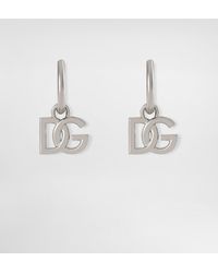 Dolce & Gabbana - Hoop Earrings With Dg Logo Pendants - Lyst