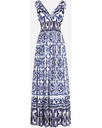 Dolce & Gabbana - Open-back Shirred Printed Cotton-poplin Maxi Dress - Lyst