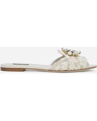 Dolce & Gabbana - Lace Slides With Brooch Detailing - Lyst