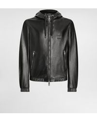 Dolce & Gabbana - Leather Jacket With Hood And Branded Tag - Lyst