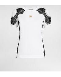 Dolce & Gabbana - Jersey T-Shirt With Dg Logo And Lace Details - Lyst