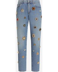 Dolce & Gabbana - Jeans Classic Aus Baumwolle Mit Plakette Und Schmuckdetails - Lyst