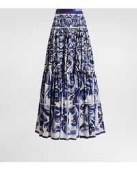 Dolce & Gabbana - Dg Exclusive Langer Rock Aus Popeline Mit Majolika-Print - Lyst