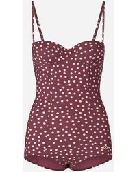 Dolce & Gabbana Polka-dot Print Swimsuit With Balcony Neckline - Pink