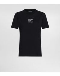Dolce & Gabbana - T-Shirt With A Logo Finished With Shimmering Crystals - Lyst