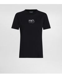 Dolce & Gabbana - T-Shirt With A Logo Finished With Shimmering Crystals - Lyst