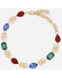 Dolce & Gabbana - Choker With Dg Logo And Multi-Colored Crystals - Lyst