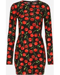 Dolce & Gabbana - Short Long-Sleeved Jersey Dress With Cherry Print - Lyst