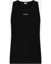 Dolce & Gabbana - Two-Way Stretch Cotton Tank Top With Logo Label - Lyst