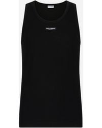 Dolce & Gabbana - Two-Way Stretch Cotton Tank Top With Logo Label - Lyst
