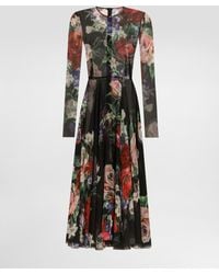 Dolce & Gabbana - Floral- Chiffon Calf-Length Dress With Circle Skirt - Lyst