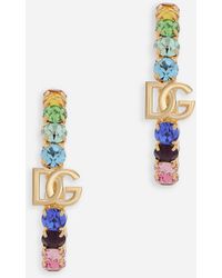 Dolce & Gabbana Hoop Earrings With Dg Logo And Colorful Rhinestones - Multicolor