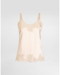 Dolce & Gabbana - Satin Lingerie-Style Top With Lace - Lyst
