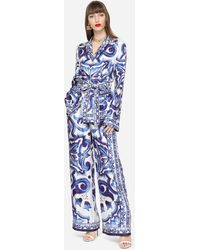 Dolce & Gabbana Hose aus Twill Majolika-Print - Blau