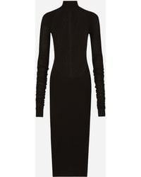 Dolce & Gabbana - Jersey Calf-Length Dress With Chantilly Lace Insert - Lyst