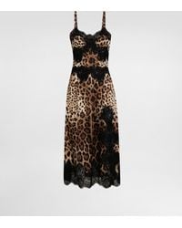 Dolce & Gabbana - Kleid Aus Charmeuse Aus Einer Seidenmischung Mit Leopardenprint Und Spitzenbesatz - Lyst