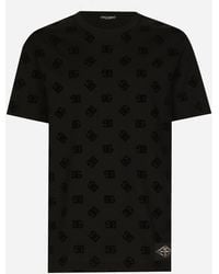 Dolce & Gabbana - Cotton T-Shirt With All-Over Flocked Dg Print - Lyst