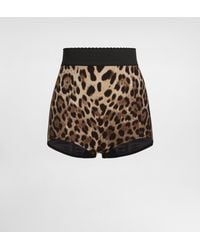 Dolce & Gabbana - High-Waisted Charmeuse Panties With Leopard Print - Lyst