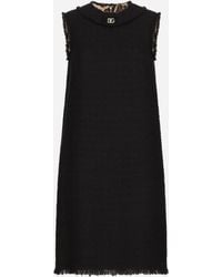 Dolce & Gabbana - Raschel Tweed Calf-Length Dress With Dg Logo - Lyst