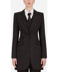 Dolce & Gabbana Long Single-Breasted Floral Jacquard Blazer - Nero