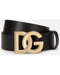 Dolce & Gabbana Gürtel aus Lux-Leder mit Schnalle mit verschlungenem DG-Logo - Schwarz