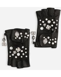 Dolce & Gabbana Leder Fingerlose Handschuhe Aus Leder Mit Verzierung in Schwarz Damen Accessoires Schals 