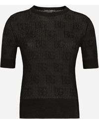 Dolce & Gabbana - Lace-Stitch Viscose Sweater With Jacquard Dg Logo - Lyst